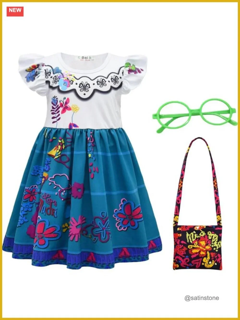 Princess Costume Dress for Girls Toddlers with Headband Glasses Bag